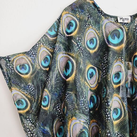 Show Me Your Mumu Peta Peacock Feather Print Tunic Top Sheer Swim Cover Up - Picture 4 of 9